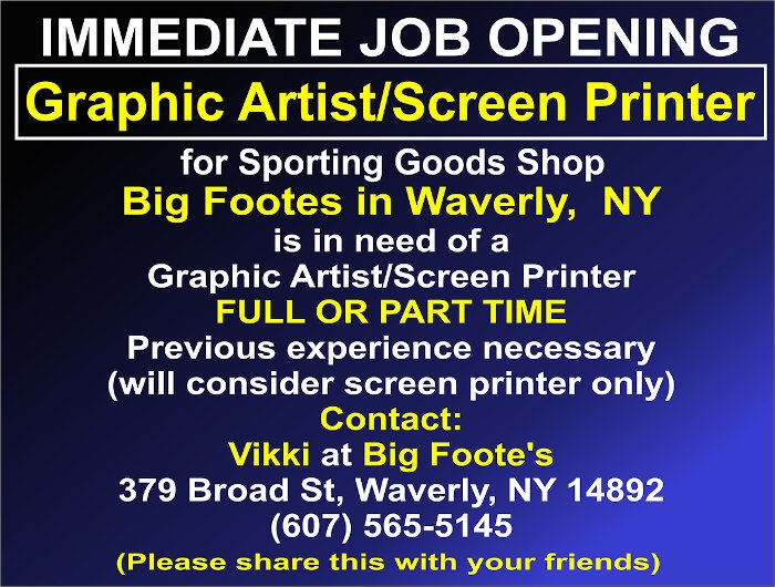 Graphic Artist/Screen Printer Call for details 6075655145